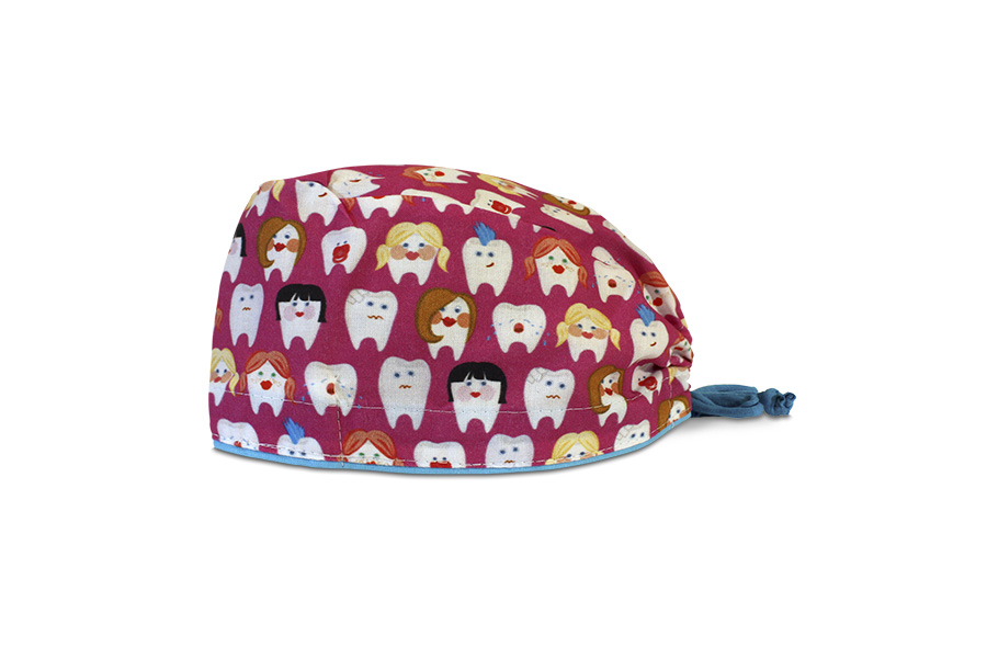 czepek PREMIUM #zęby z lokiem różowe